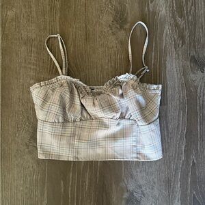 Forever 21 Plaid Crop Top - Cream and gray